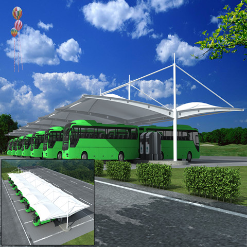 TC021 大巴膜結(jié)構(gòu)停車棚 雙挑斜拉型